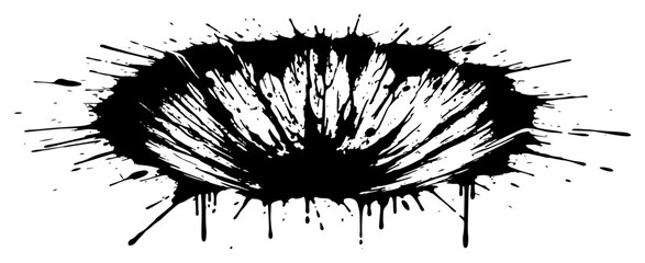 Impact crater forms a deep hole with messy grunge ink drips and splatters © Wuszu