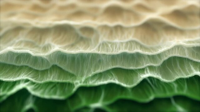 Abstract Organic Layer Texture Macro Animation Background in Soft Green and Beige Tones