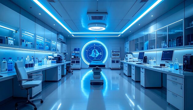 Advanced Healthcare Science Facility Featuring Blue Ambient Lights