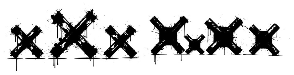 Military anti-tank barriers and cross symbols in grunge ink splatter style © Wuszu