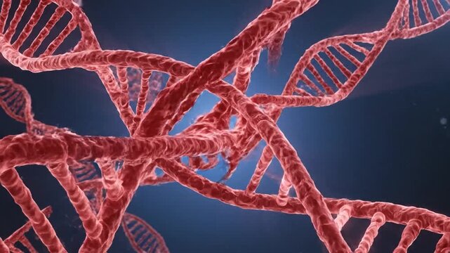 Abstract dna strand helix twisting animation on dark background