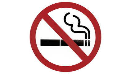 Red prohibition circle with cigarette and smoke symbol, isolated on transparent background © Aliona