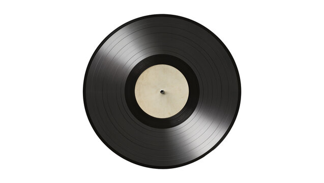 Black vinyl record with beige label, isolated on transparent background
