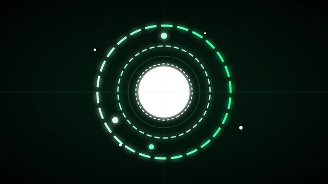 Glowing green circle interface hud design with bright center light on dark background