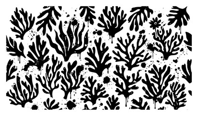 Coral reef plants and organic seaweed shapes in stylized hand drawn ink style © Wuszu
