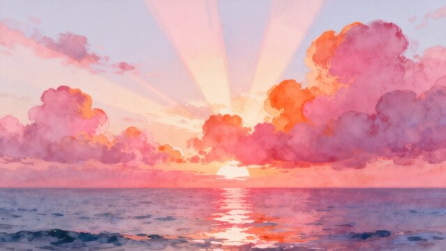 Sunset over the ocean with colorful clouds