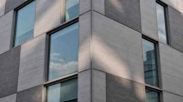 Modern Geometric Architectural Detail of a Building Facade with Concrete Panels and Glass Windows