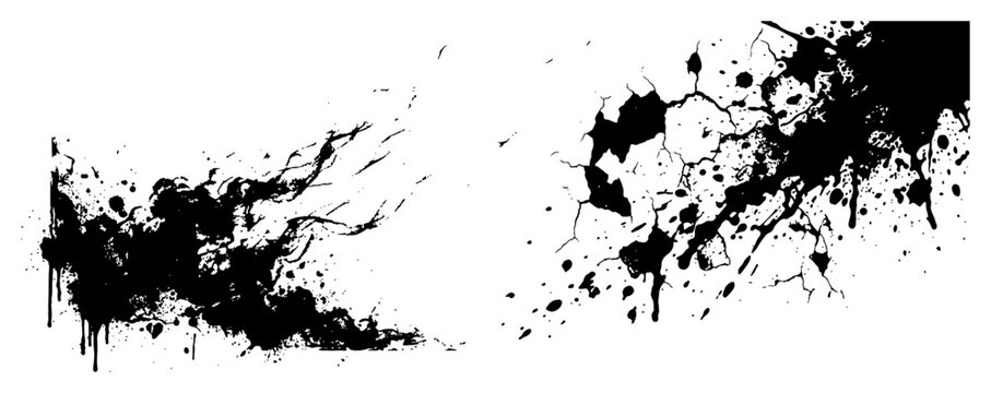 Ink splatters and wispy liquid shapes with background cracks in urban grunge style