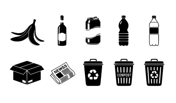 Waste management and recycling icons for eco friendly practices