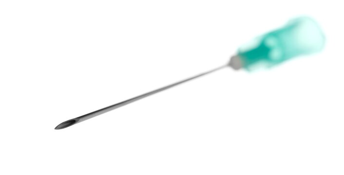 Close up medical needle isolated on white background, clipping path, macro