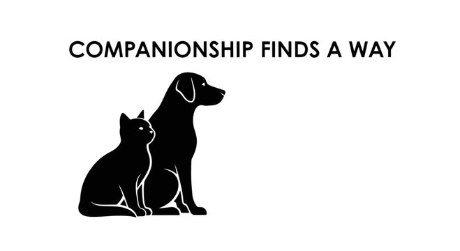 Minimalist silhouette illustration of a dog and cat sitting together.