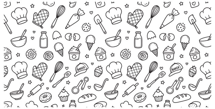 A delightful and charming illustration showcasing various baking ingredients and kitchen tools on transparent background