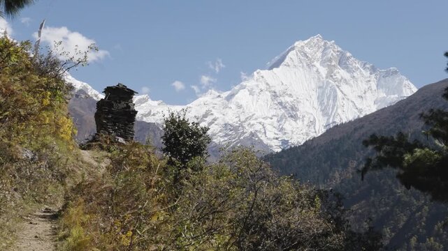 Ganesh Himal Mountain Range with Pabil and Salasungo Himalayan Peaks Seen on a clear sky day from Gumba LongDang in Tsum Valley Nepal