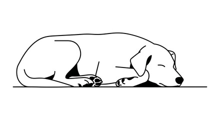 Fototapeta premium Minimalist black and white line art illustration of a sleeping dog.