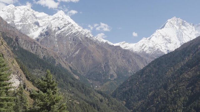 Ganesh Himal Mountain Range with Pabil and Salasungo Himalayan Peaks Seen on a clear sky day from Gumba LongDang in Tsum Valley Nepal