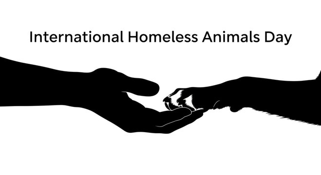Silhouette of a Human Hand Holding a Dog Paw Representing International Homeless Animals Day.