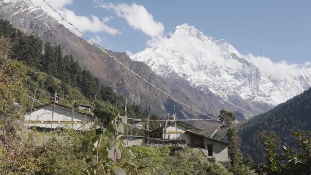 Ganesh Himal Mountain Range with Pabil and Salasungo Himalayan Peaks Seen on a clear sky day from Gumba LongDang in Tsum Valley Nepal