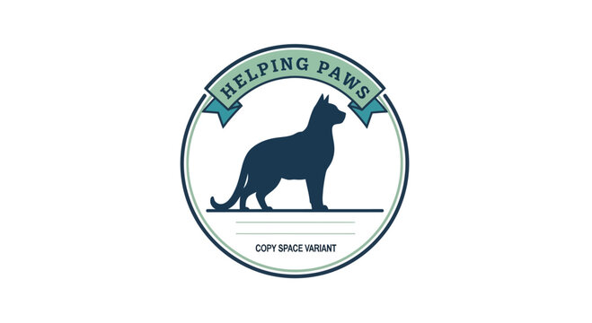 Helping Paws vintage badge with dog silhouette illustration.
