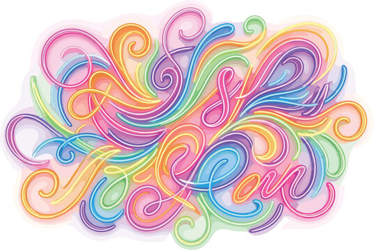 Colorful decorative typography artwork with swirling neon lines forming stay colorful text in ornate cursive style creative design illustration