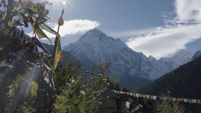 Ganesh Himal Mountain Range with Pabil and Salasungo Himalayan Peaks Seen on a clear sky day from Gumba LongDang in Tsum Valley Nepal