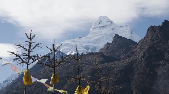 Ganesh Himal Mountain Range with Pabil and Salasungo Himalayan Peaks Seen on a clear sky day from Gumba LongDang in Tsum Valley Nepal