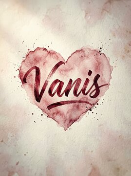 Heart-Shaped Watercolor Artwork with Name Vanis Written Inside