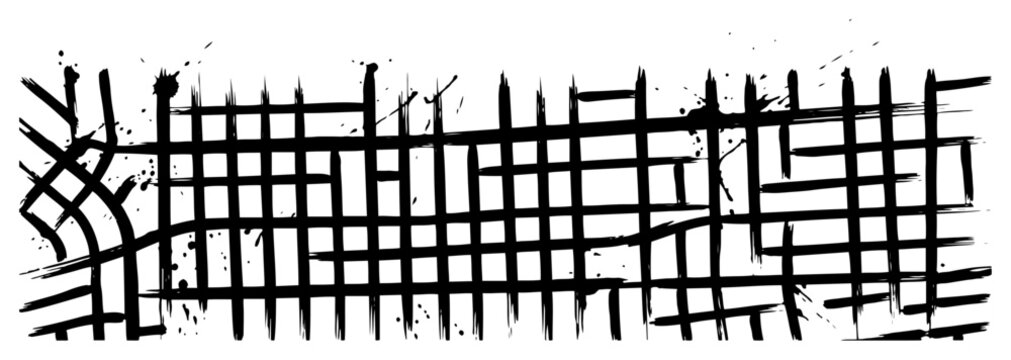 Brush stroke grid pattern and crossing lines with ink splatters in urban grunge style