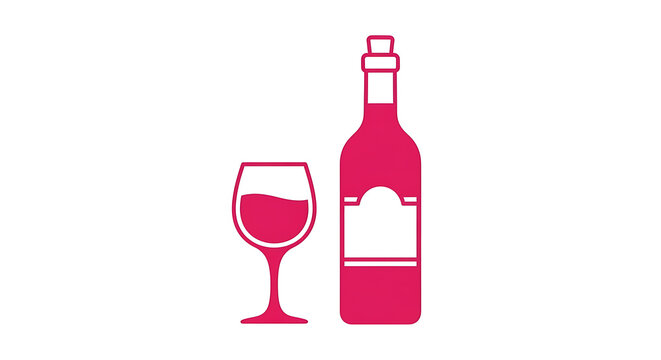 Of a wine bottle and glass with red liquid, minimalist style