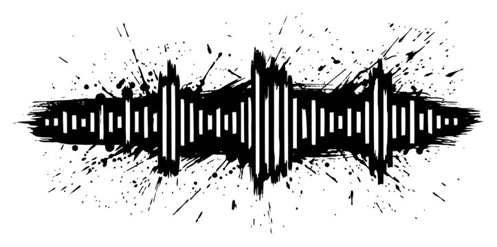 Sound wave audio equalizer with dynamic ink splatters in abstract digital style