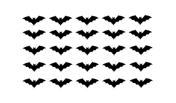 Bat silhouette icon vector set flying black halloween bat collection isolated on white background
