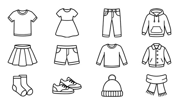 Clothing apparel icon vector set fashion outfit collection isolated on white background