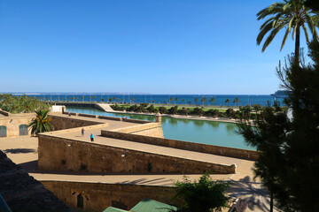 Fototapeta premium Palacio Real de la Almudaina, Palma de Mallorca, Spain. The Royal Palace of La Almudaina is the Royal Alcázar and one of the residences of the Spanish royal family