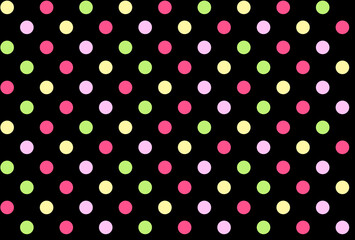 Colorful polka dot pattern on black background for modern design and fashion © Wolfworker