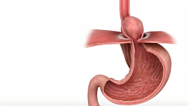 Hiatal Hernia Anatomy 3D Medical Illustration of Stomach Fundus Above Diaphragm for Digestive Health Education