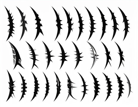 Set of aggressive animal claw marks and scratch silhouettes.