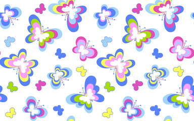 Obraz premium Colorful watercolor butterfly seamless pattern on white background