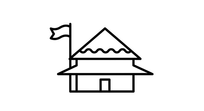 Simple black and white line of a house with a pitched roof and chimney home building