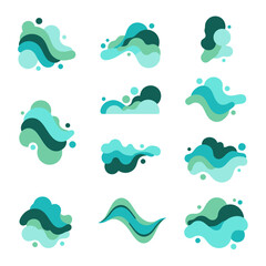 Fototapeta premium Abstract fluid shapes in various shades of blue and green.