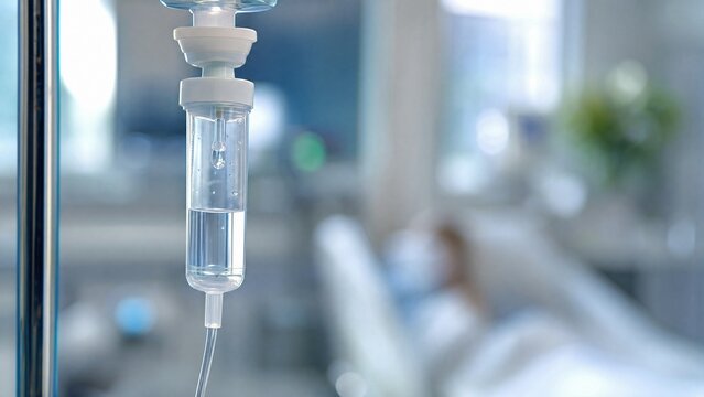 Patient receiving IV treatment in a hospital room during daytime