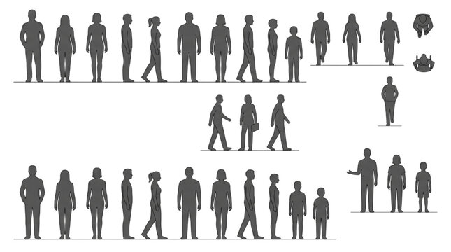 Comprehensive CAD collection of diverse human silhouettes for architectural and urban design visualization, offering essential scale and presence representation in project planning