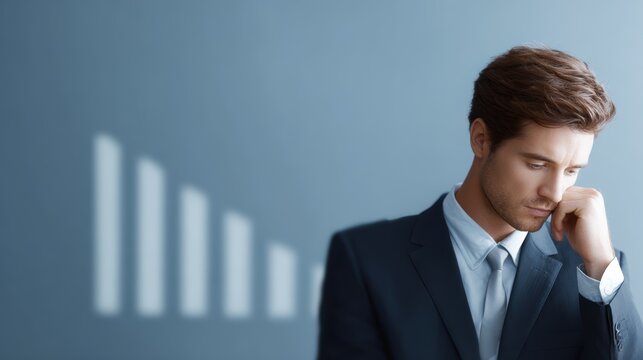 worried businessman looking at declining sales graph