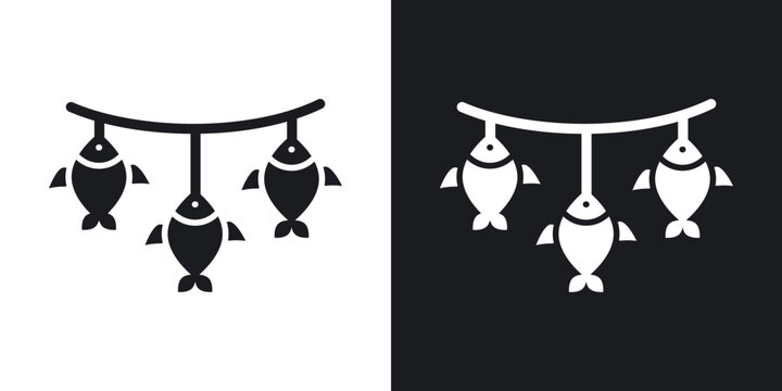 Dried fish icons in solid black and white collection