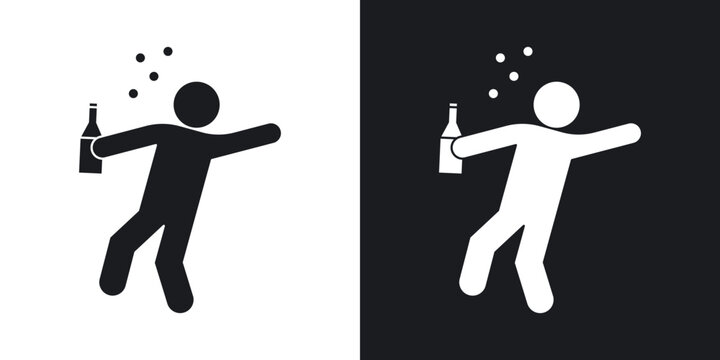 Drunk human icons in solid black and white collection