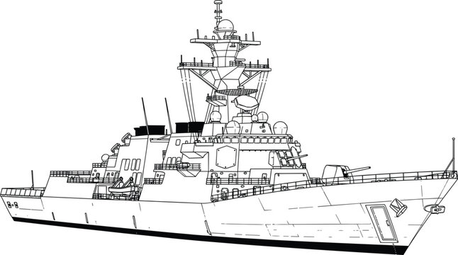 Modern naval destroyer warship vector illustration featuring detailed military vessel design for maritime defense concepts