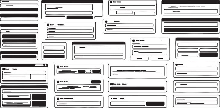 Collection of various ui form and dialog box templates for websites and applications isolated on white background