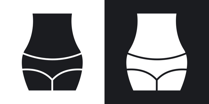 Female hips and waist icons in solid black and white collection