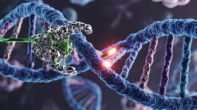 Abstract cgi of dna strand with microscopic organism scientific visualization
