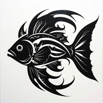 Stylized black and white tribal fish illustration.