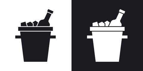 Ice bucket and bottle icons in solid black and white collection © chandi