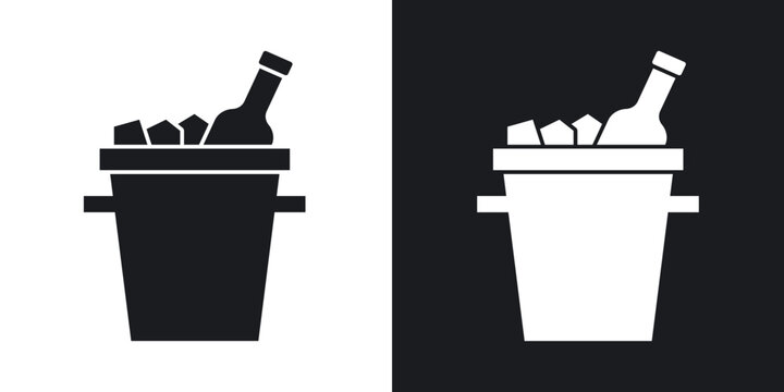 Ice bucket and bottle icons in solid black and white collection